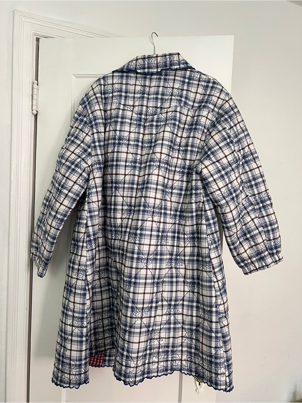 Damson Madder Audrey Plaid Quilted Coat in Blue Check - Picture 5 of 10